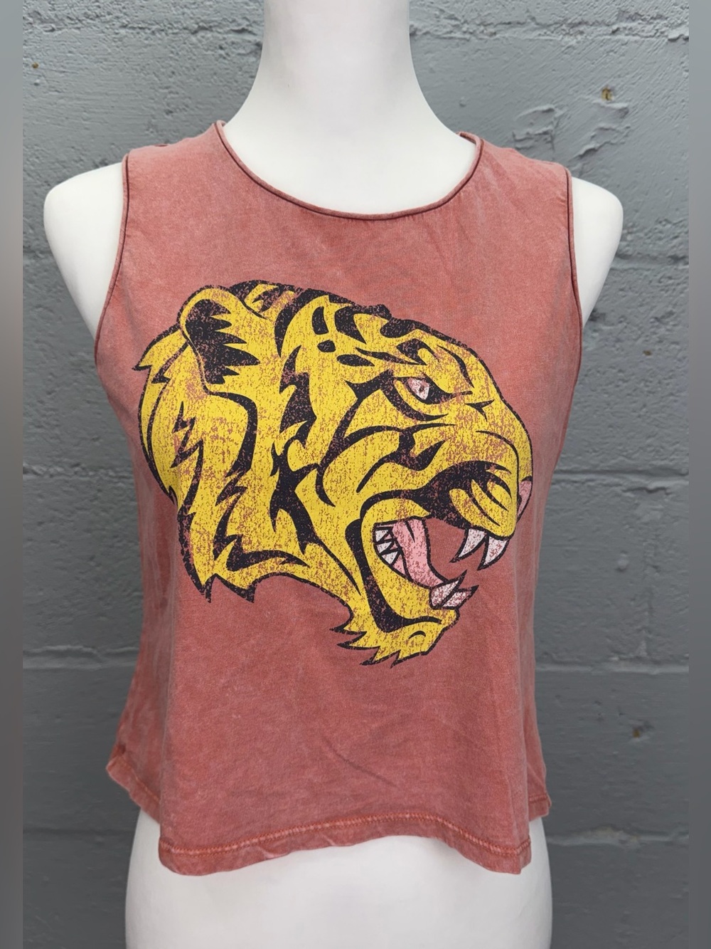 Colsie Women's Vintage-Washed Roaring Tiger Graphic Cropped Tank Top Size XS